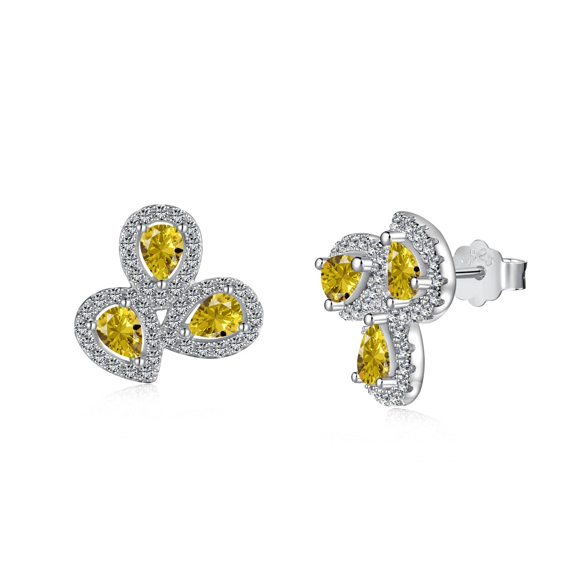 [Amore]Ornate Flower Shape Pear Cut Lover Earrings