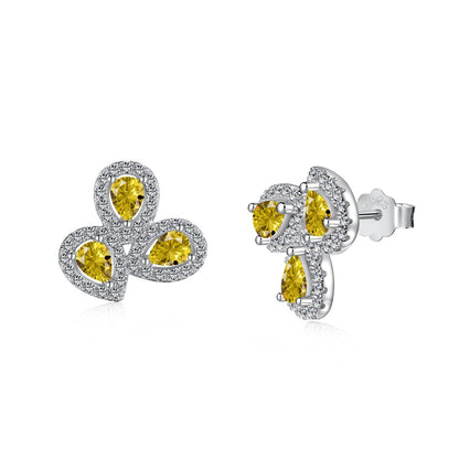 [Amore]Ornate Flower Shape Pear Cut Lover Earrings