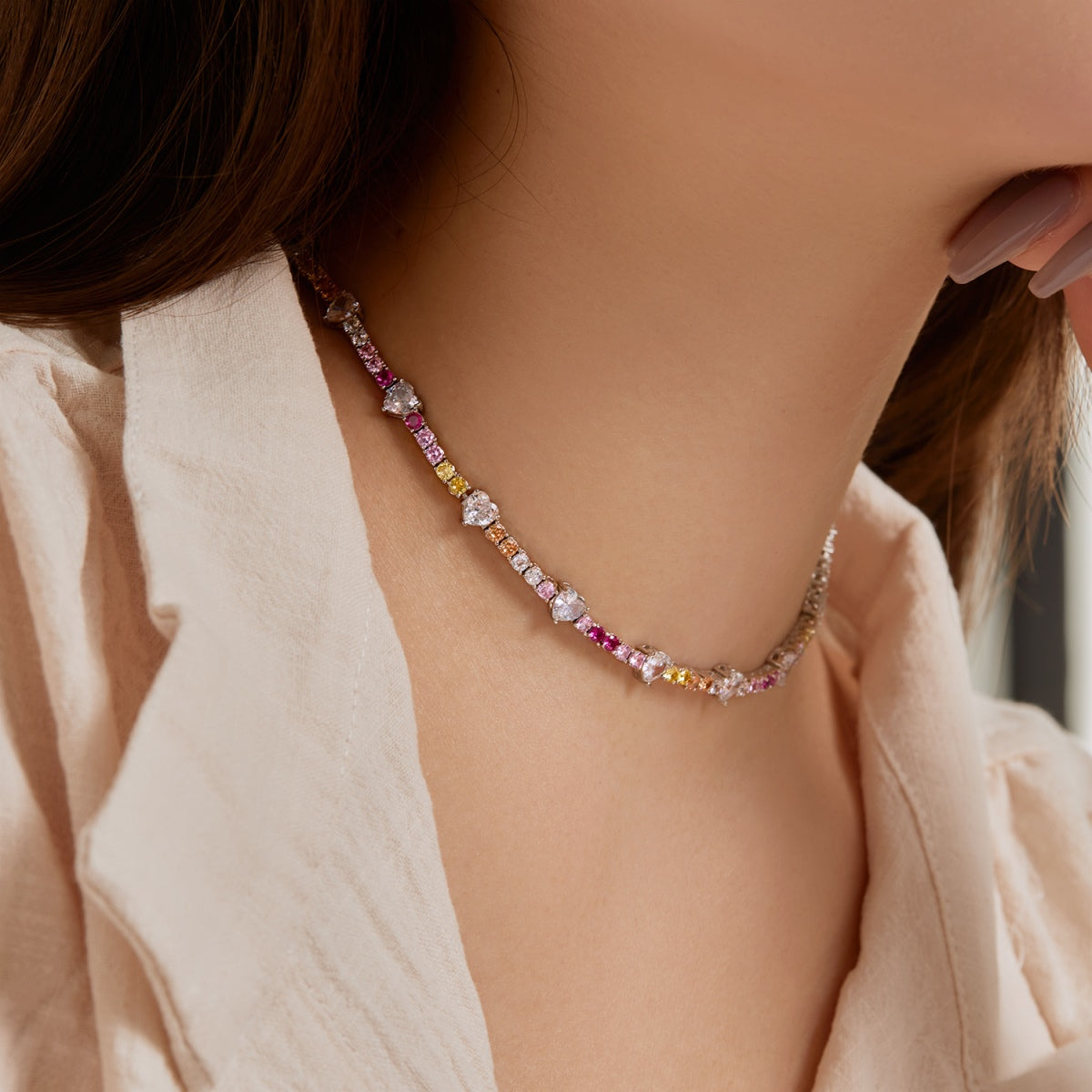[Amore]Delicate Colorful Rainbow Tennis Chain