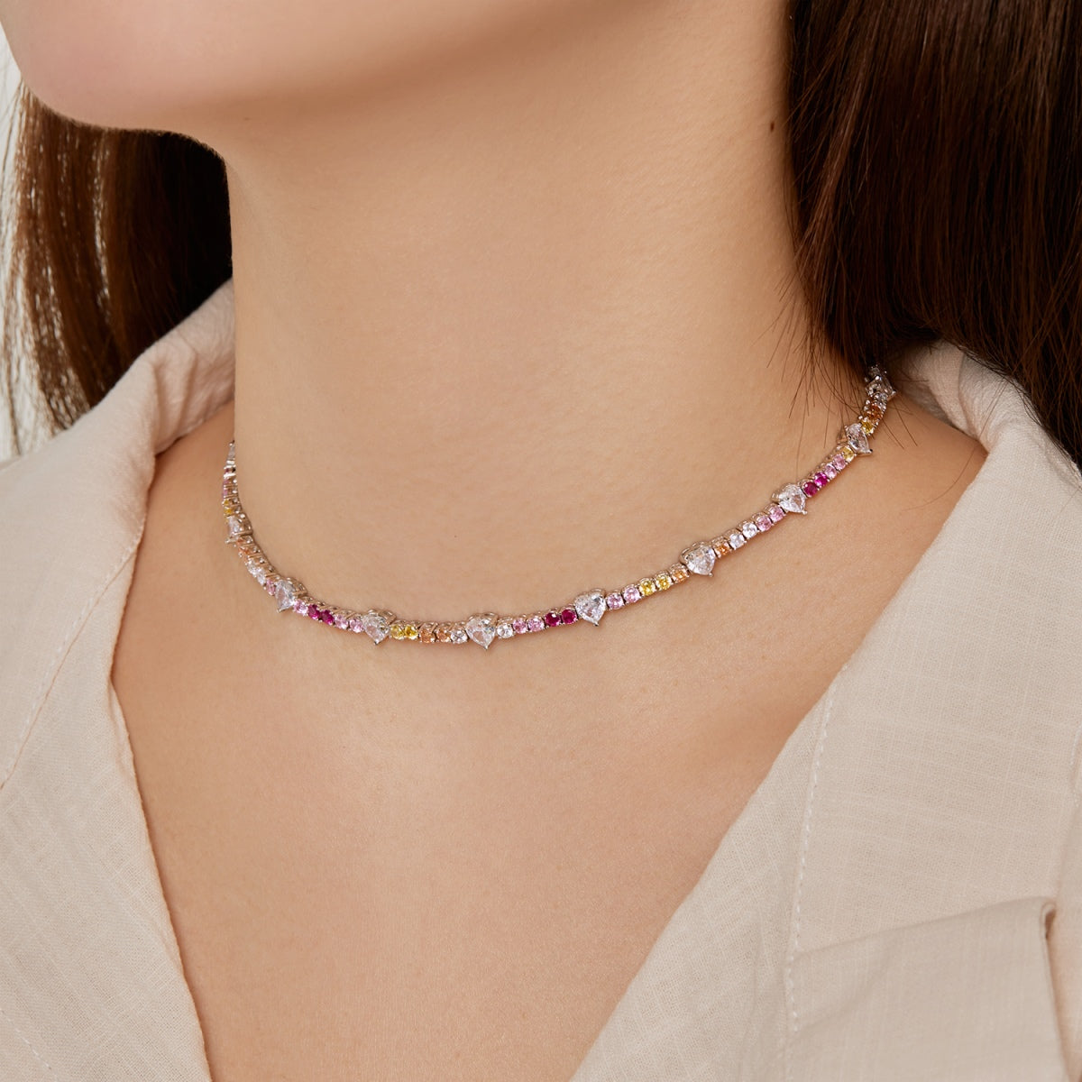 [Amore]Delicate Colorful Rainbow Tennis Chain