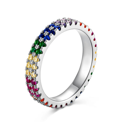 [Amore]Unique Colorful Round Cut Tennis Ring