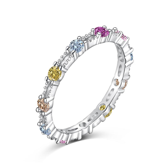 [Amore]Sparkling Colorful Round Cut Tennis Ring