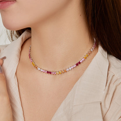 [Amore]Sparkling Colorful Full Heart Tennis Necklace