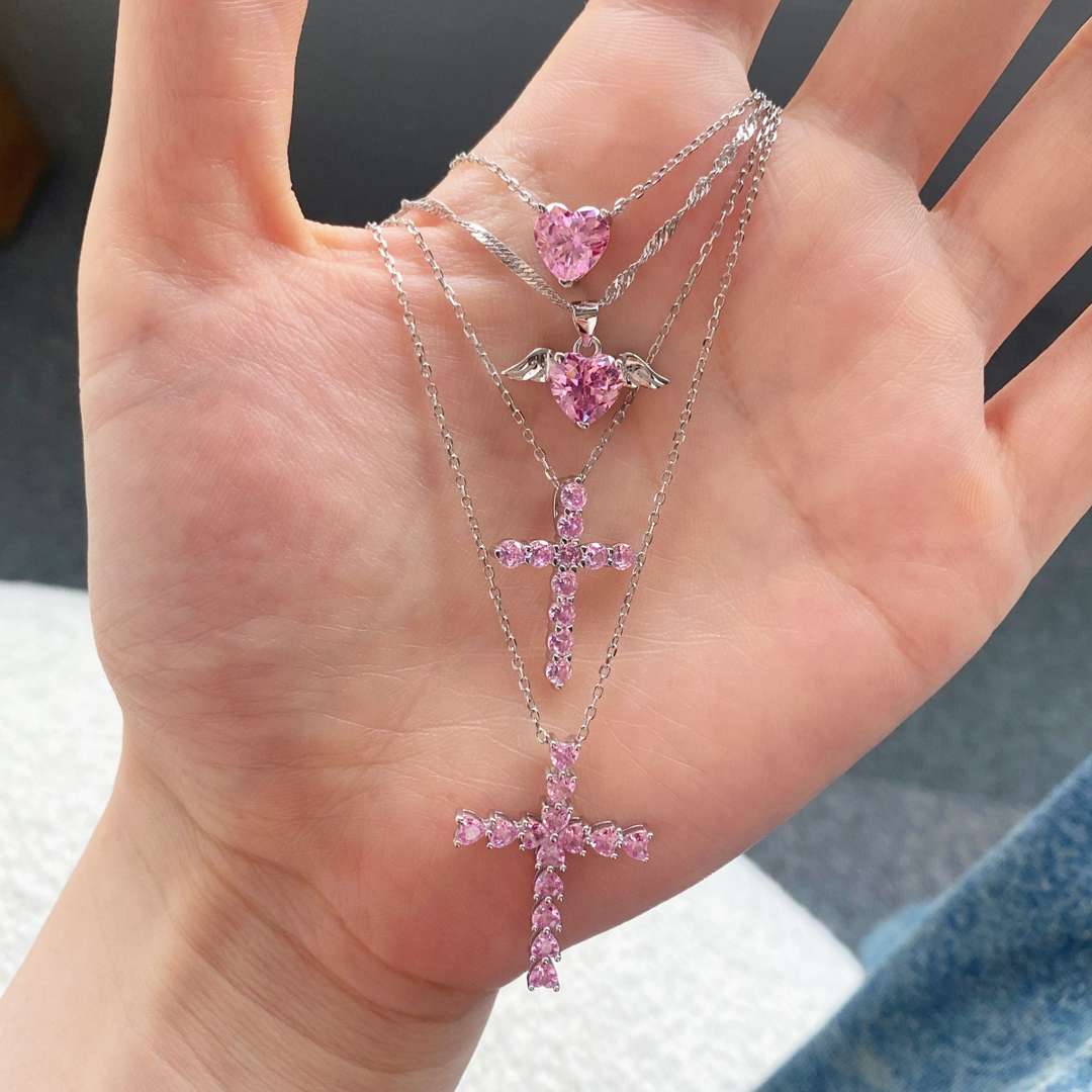 [Amore]Heart Shape Main Stone Pendant Collarbone Necklace