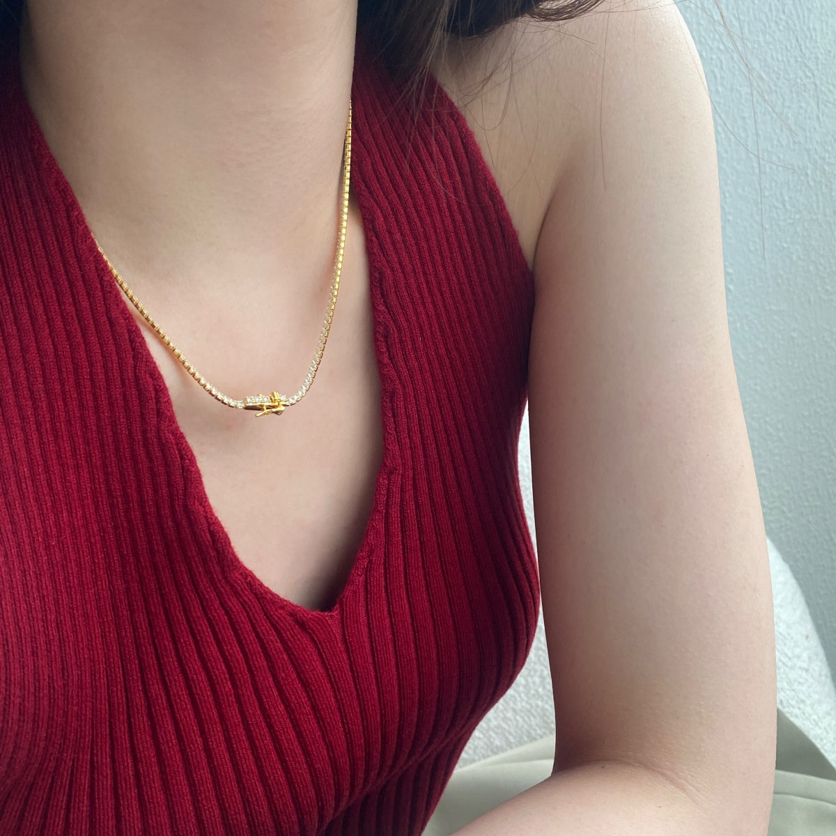 [Amore]Delicate Round Shape Tennis Necklace