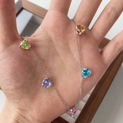[Amore]Sparkling Colorful Heart Cut Necklace