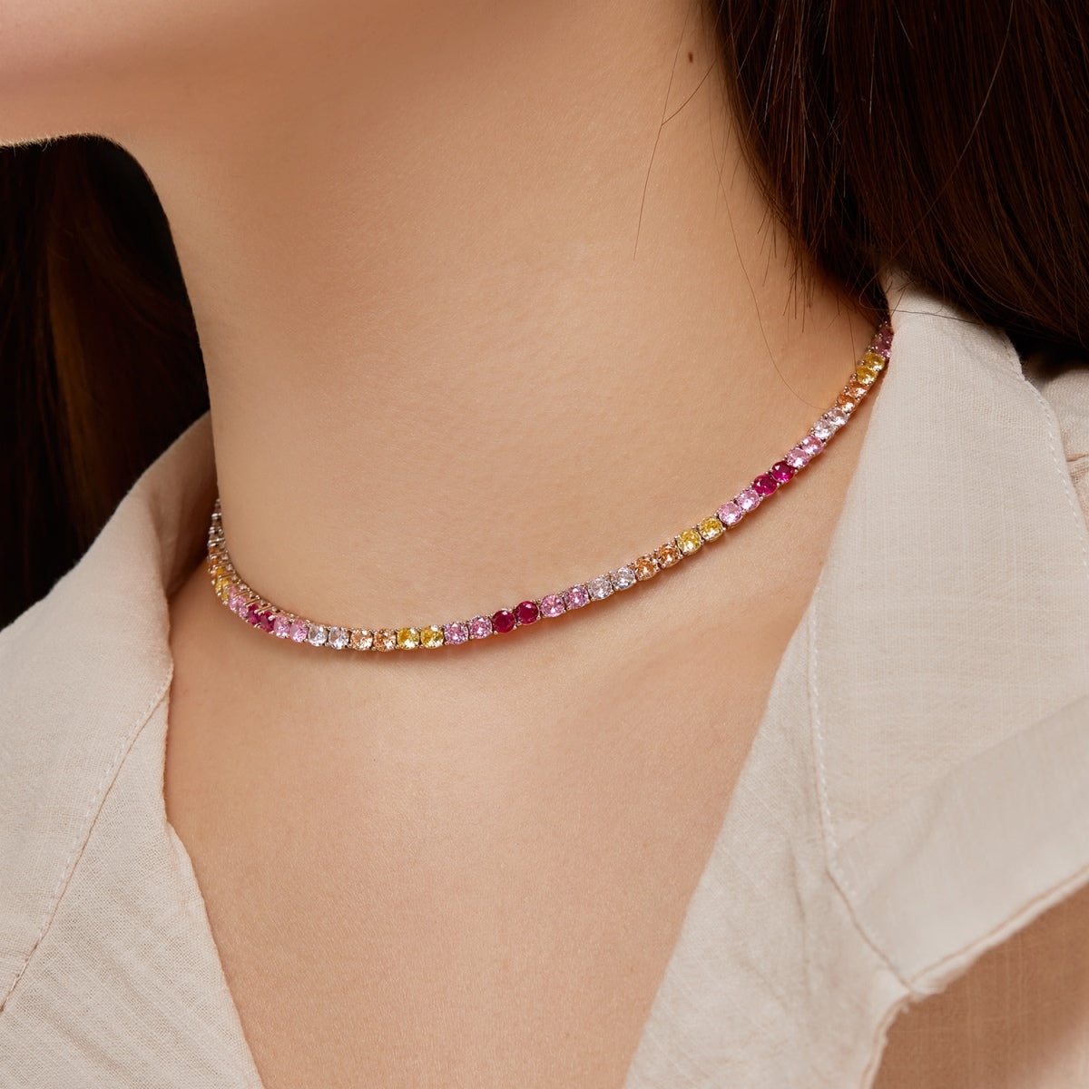 [Amore]Delicate Colorful Tennis Necklace