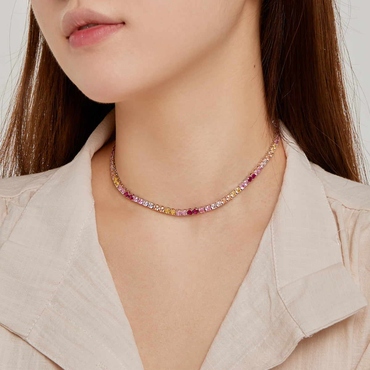 [Amore]Delicate Colorful Tennis Necklace