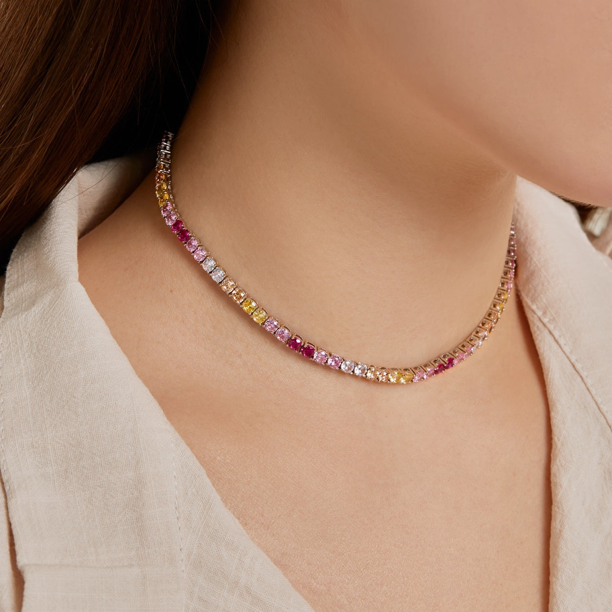[Amore]Delicate Colorful Tennis Necklace