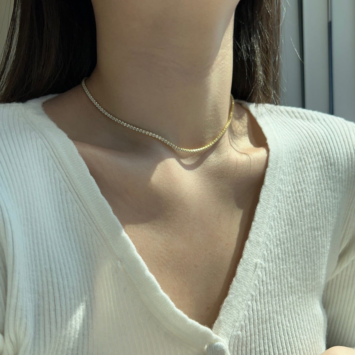[Amore]Delicate Round Shape Tennis Necklace