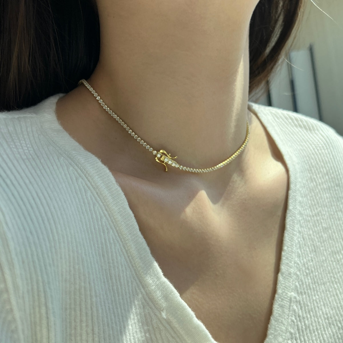 [Amore]Delicate Round Shape Tennis Necklace