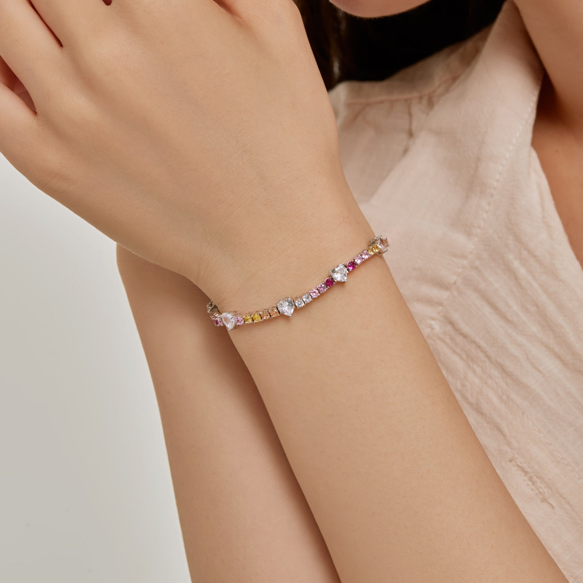 [Amore]Romantic Heart Shape Round Cut Lover Bracelet