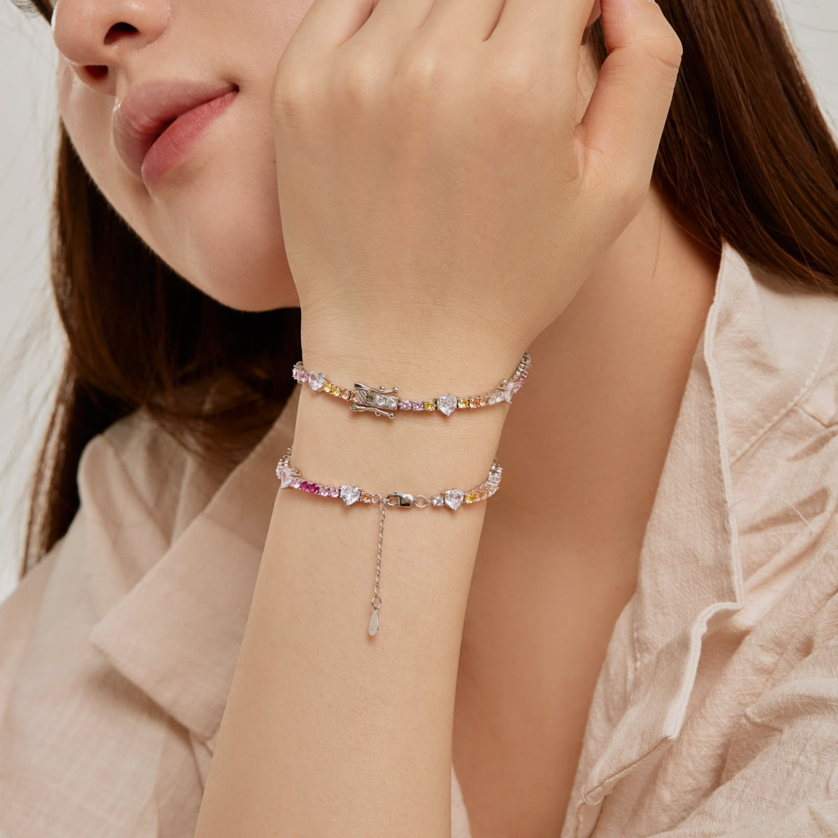 [Amore]Romantic Heart Shape Round Cut Lover Bracelet