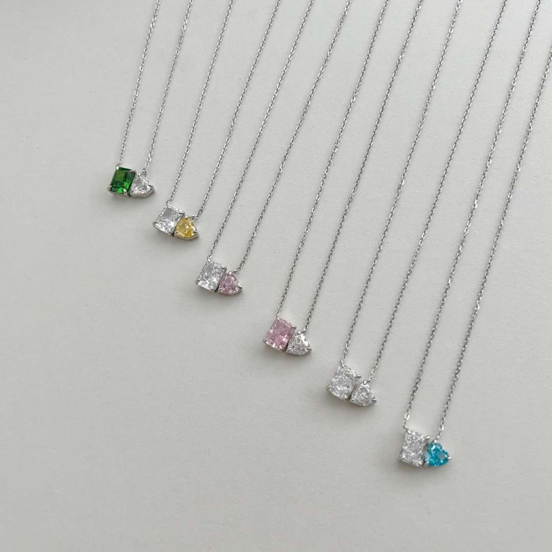[Amore]Dazzling Square & Heart Shape Necklace