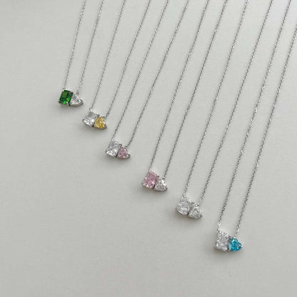 [Amore]Dazzling Square & Heart Shape Necklace