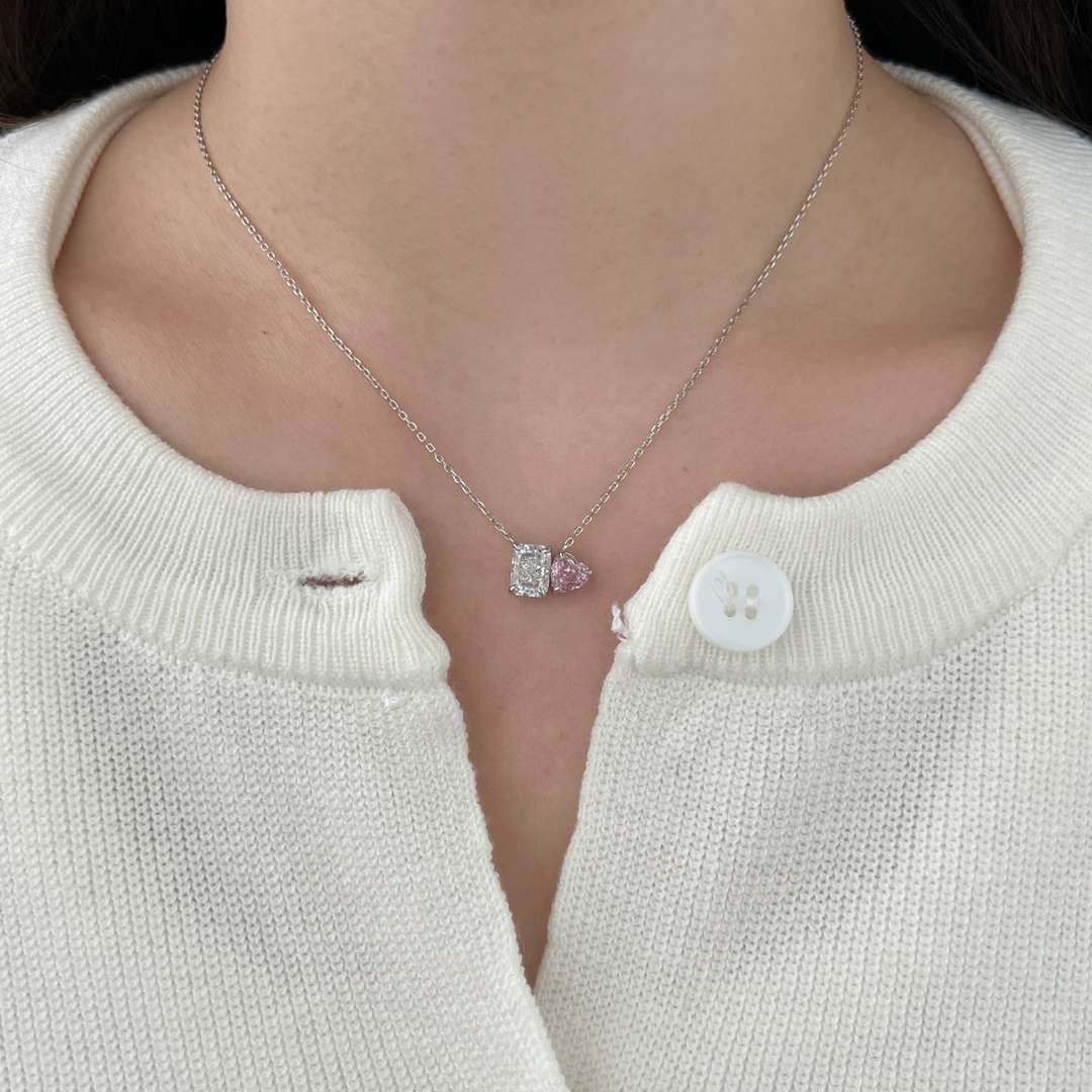 [Amore]Dazzling Square & Heart Shape Necklace