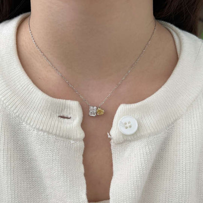 [Amore]Dazzling Square & Heart Shape Necklace