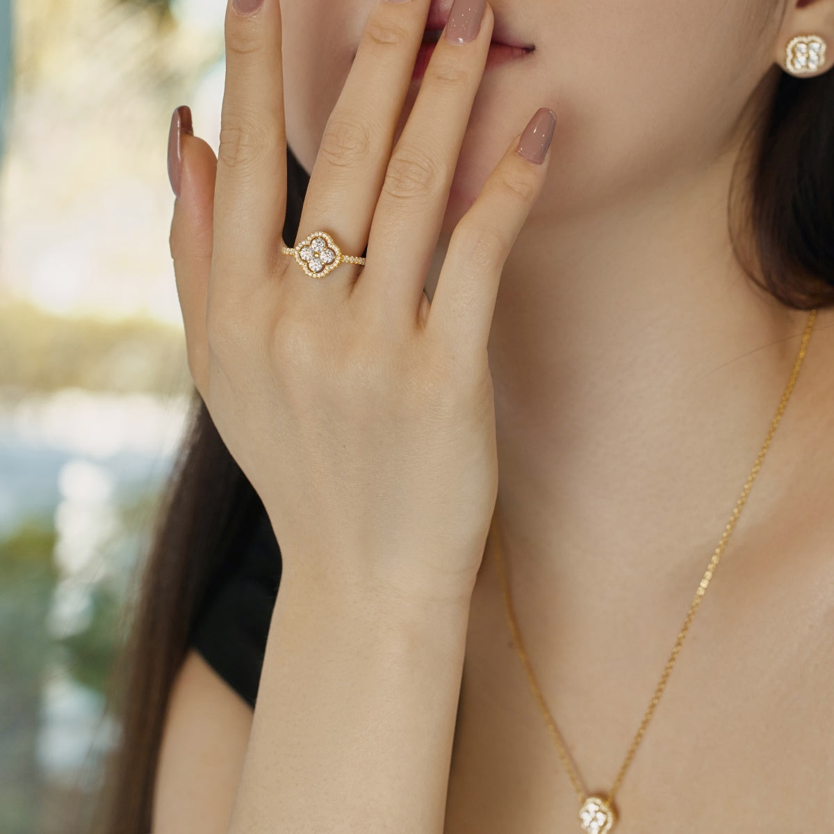 [Amore]Four Leaf Clover Flower Design Ring
