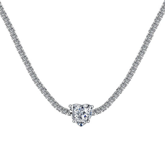 [Amore]2.0 Carat Sparkling Tennis Heart Cut Necklace