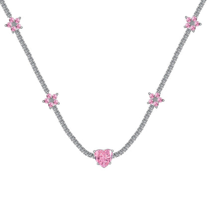 [Amore]Dazzling Pink Heart Flower Necklace