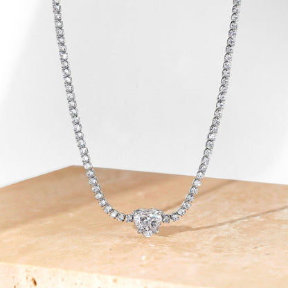 [Amore]2.0 Carat Sparkling Tennis Heart Cut Necklace