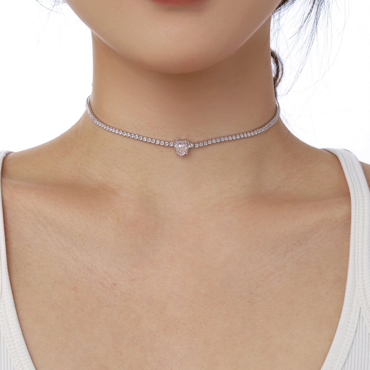 [Amore]2.0 Carat Sparkling Tennis Heart Cut Necklace