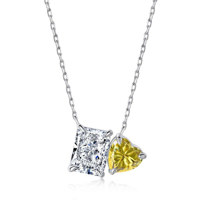 [Amore]Dazzling Square & Heart Shape Necklace