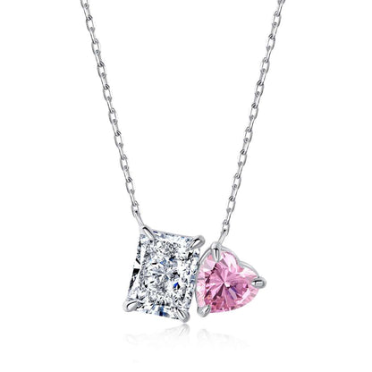 [Amore]Dazzling Square & Heart Shape Necklace