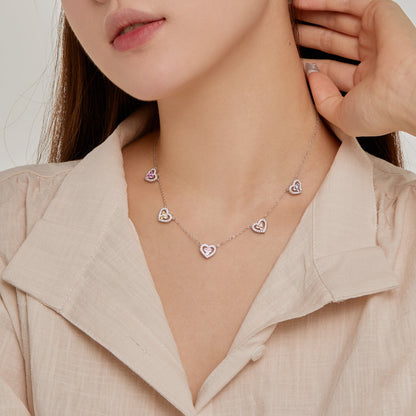 [Amore]Sparkling Five Heart Necklace