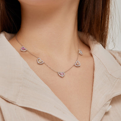 [Amore]Sparkling Five Heart Necklace