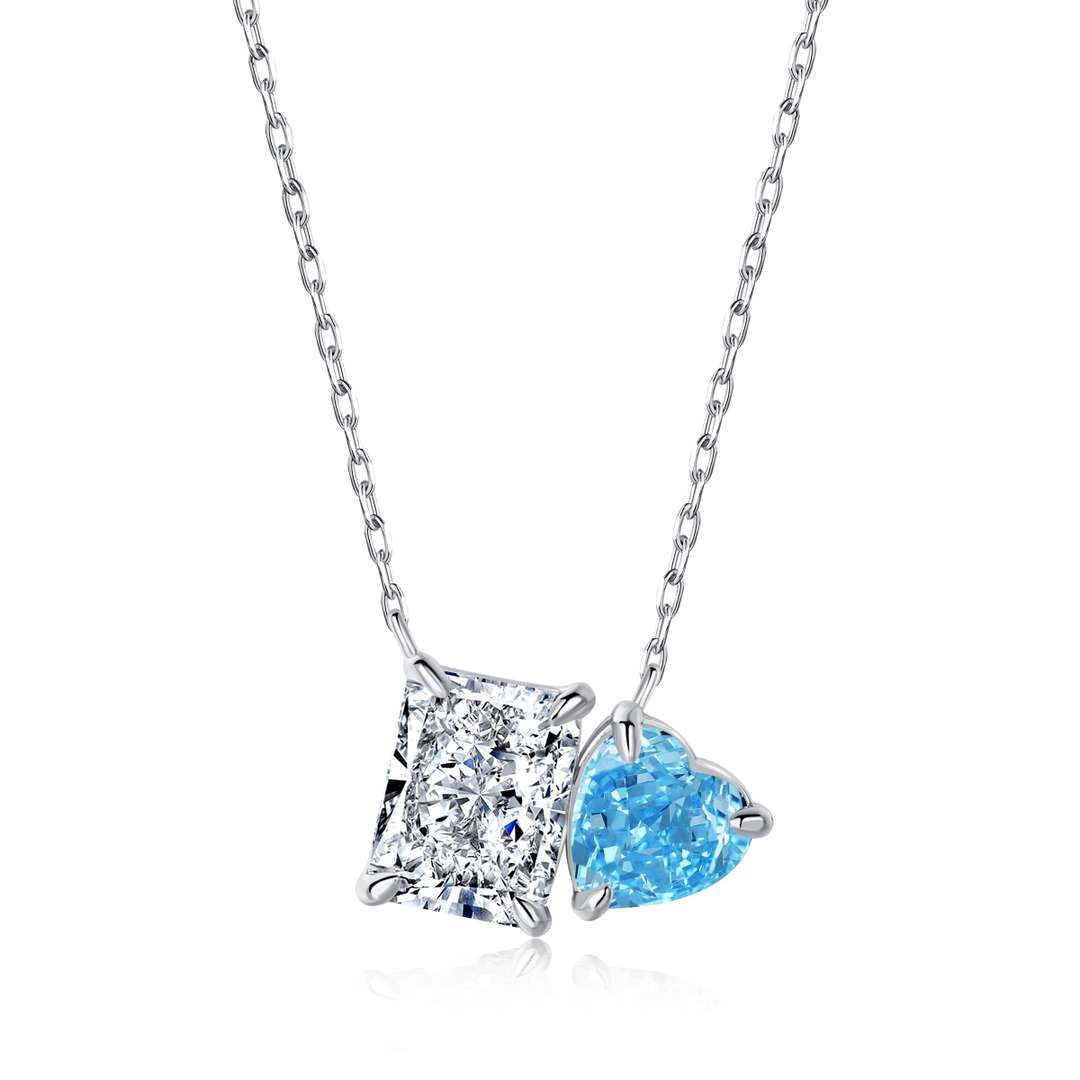 [Amore]Dazzling Square & Heart Shape Necklace