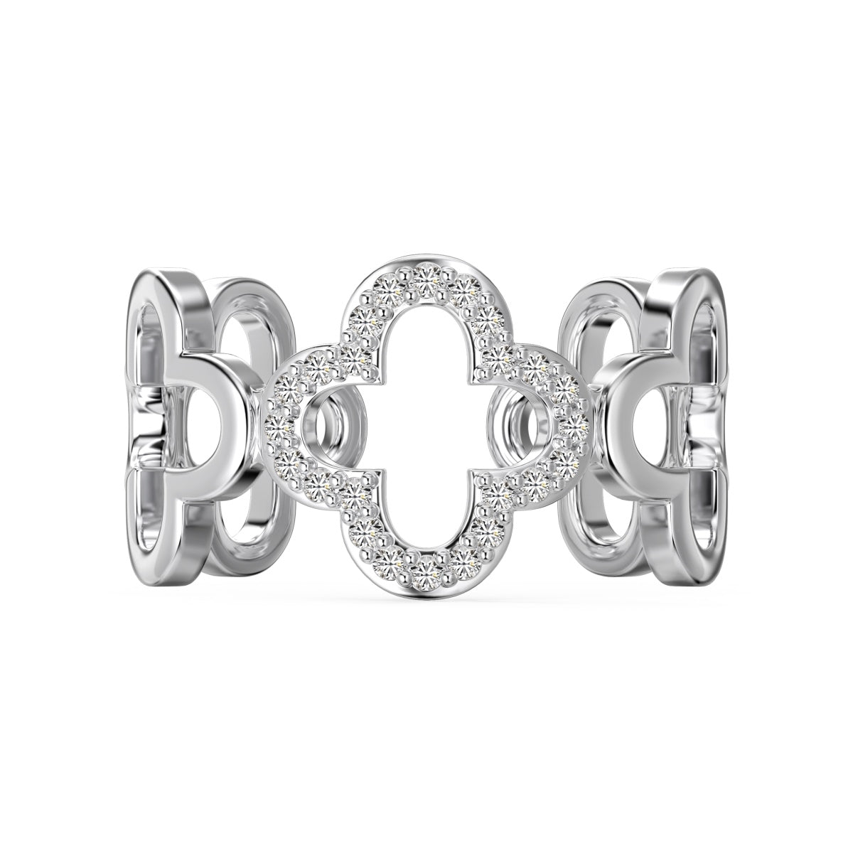 [Amore]Hollow Design Four-Leaf Clover Flower Shape Ring