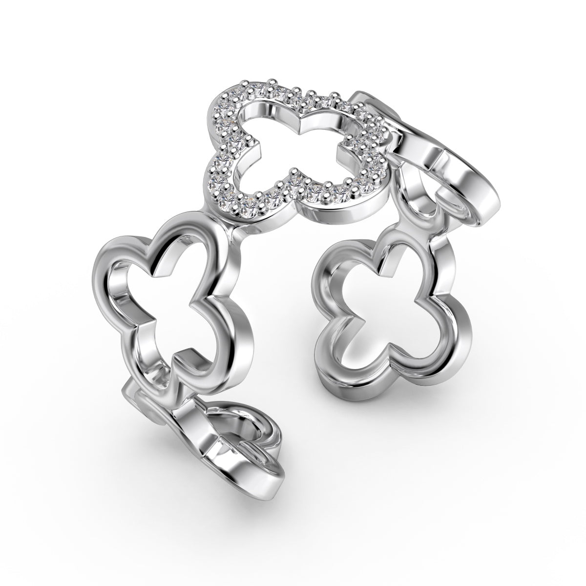 [Amore]Hollow Design Four-Leaf Clover Flower Shape Ring