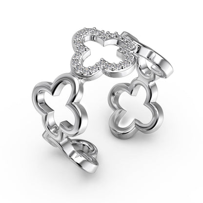 [Amore]Hollow Design Four-Leaf Clover Flower Shape Ring