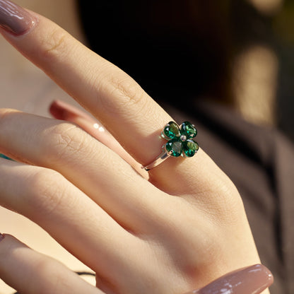 [Amore]Heart-shaped Four-Leaf Clover Ball Ring