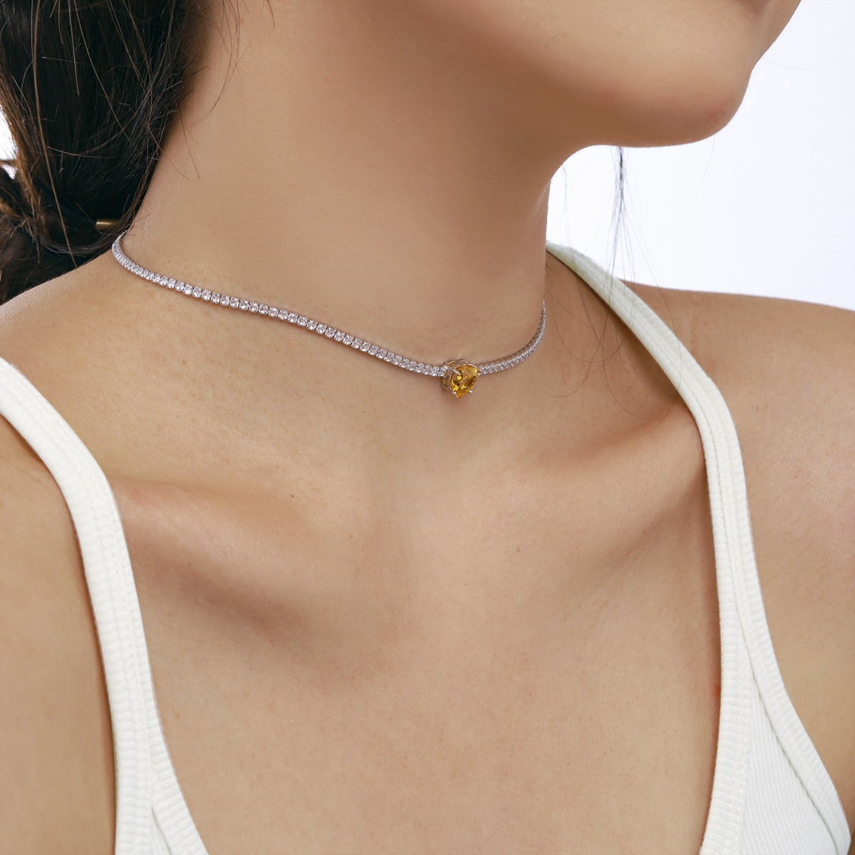 [Amore]2.0 Carat Sparkling Tennis Heart Cut Necklace