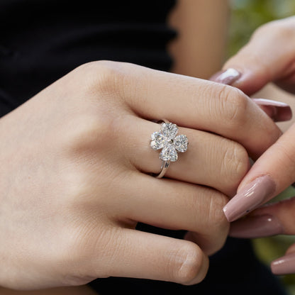 [Amore]Heart-shaped Four-Leaf Clover Ball Ring