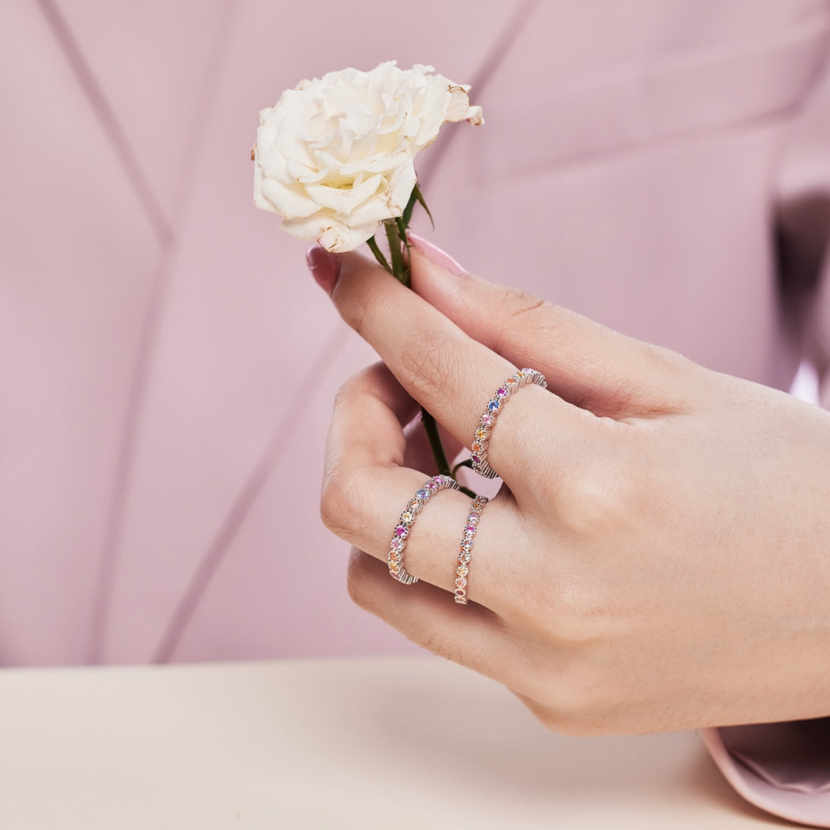 [Amore]Sparkling Colorful Round Cut Tennis Ring