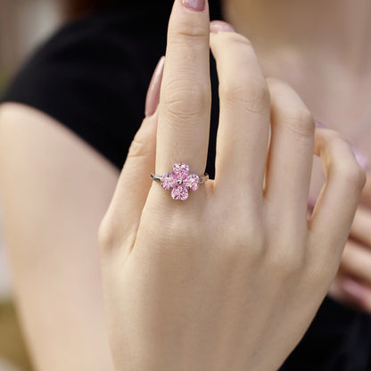 [Amore]Heart-shaped Four-Leaf Clover Ball Ring