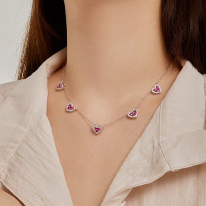 [Amore]Sparkling Five Heart Necklace
