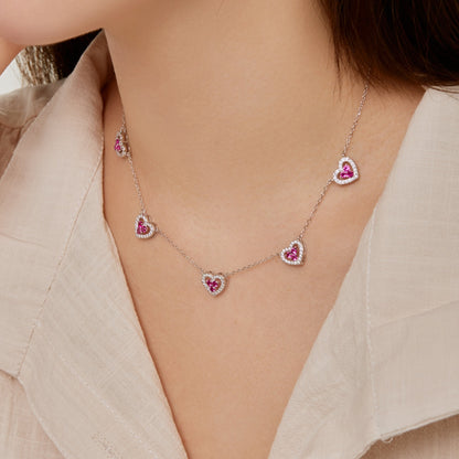 [Amore]Sparkling Five Heart Necklace