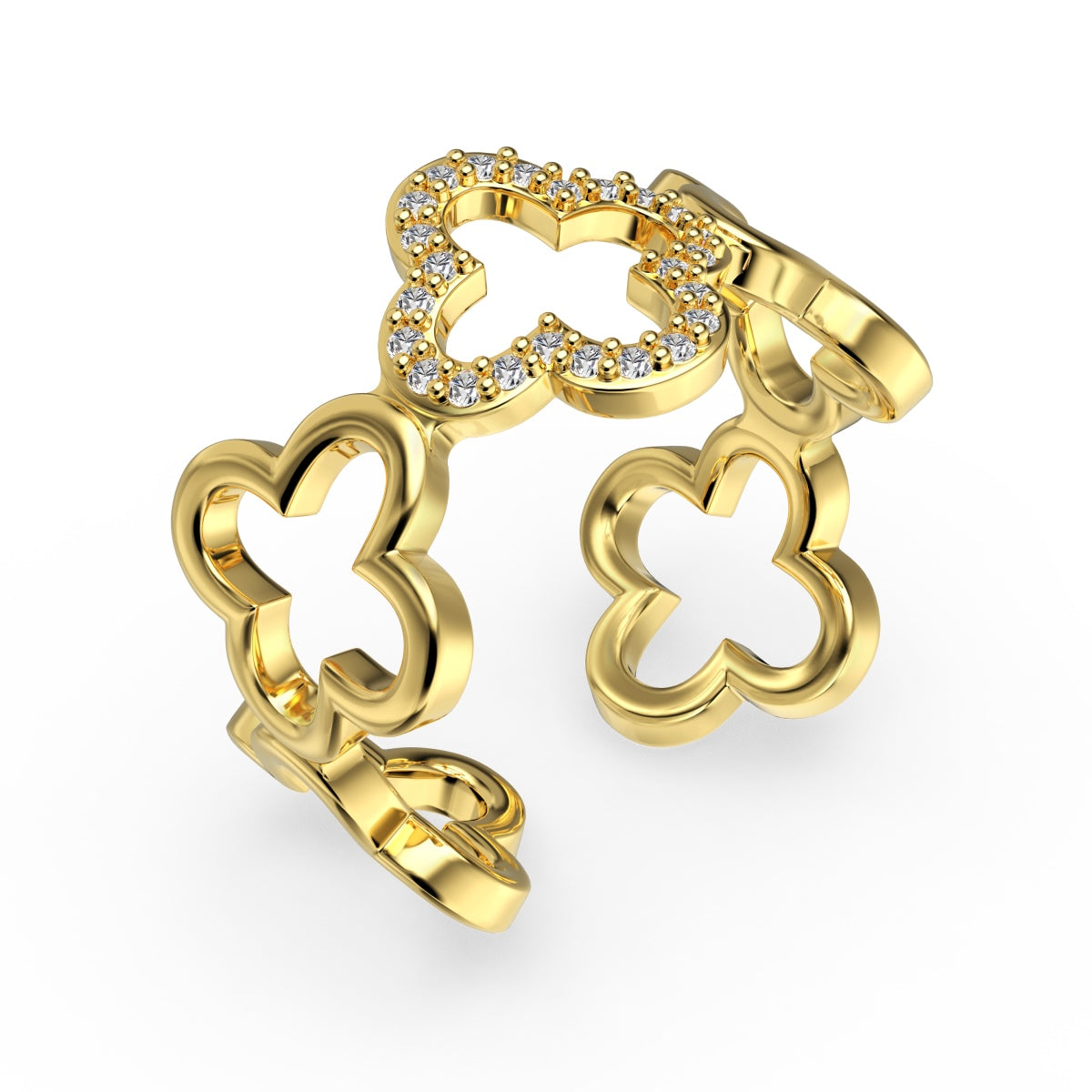 [Amore]Hollow Design Four-Leaf Clover Flower Shape Ring