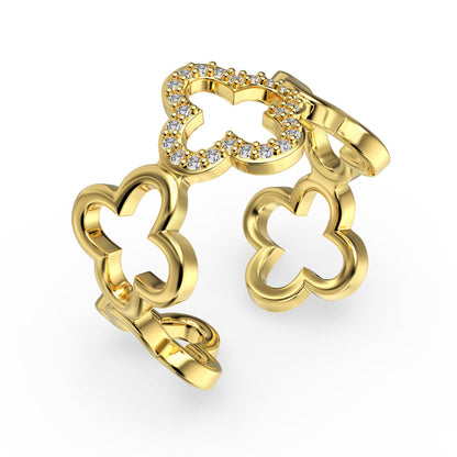 [Amore]Hollow Design Four-Leaf Clover Flower Shape Ring