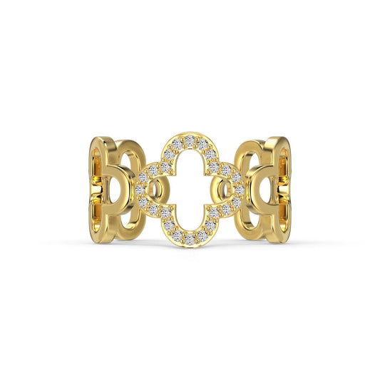 [Amore]Hollow Design Four-Leaf Clover Flower Shape Ring