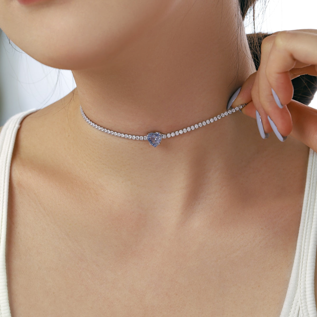 [Amore]2.0 Carat Sparkling Tennis Heart Cut Necklace