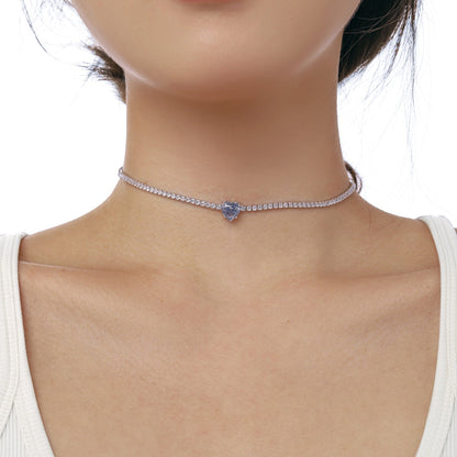 [Amore]2.0 Carat Sparkling Tennis Heart Cut Necklace