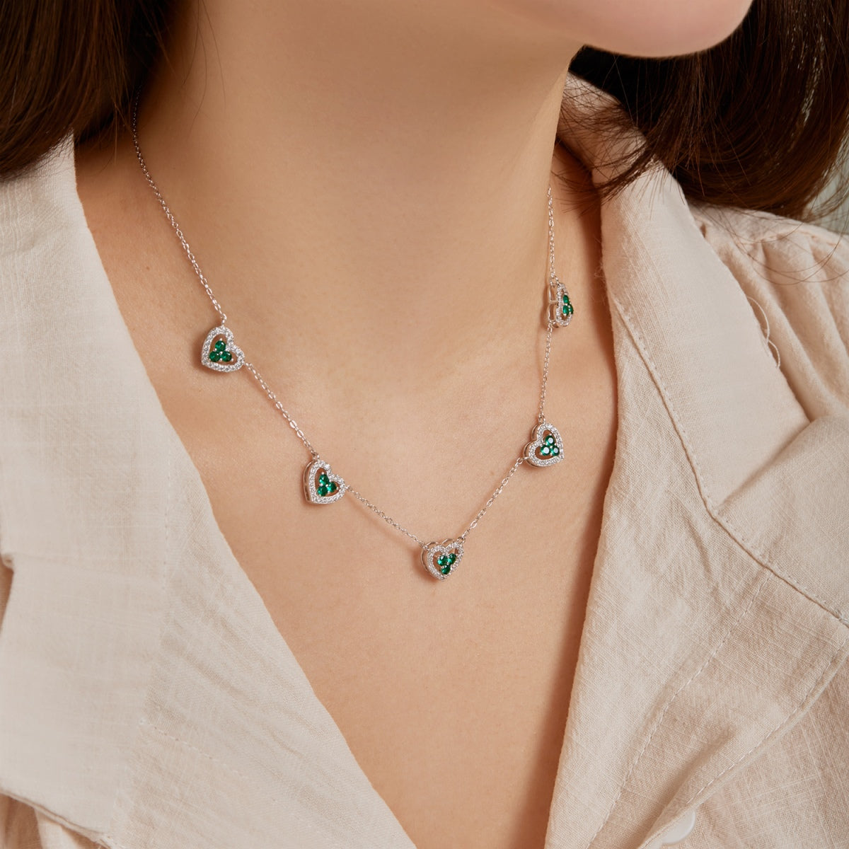 [Amore]Sparkling Five Heart Necklace