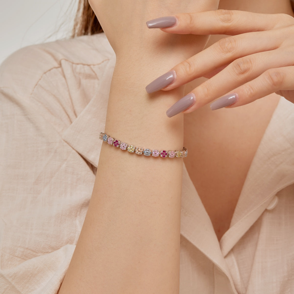 [Amore]Delicate Colorful Emerald Cut Daily Bracelet