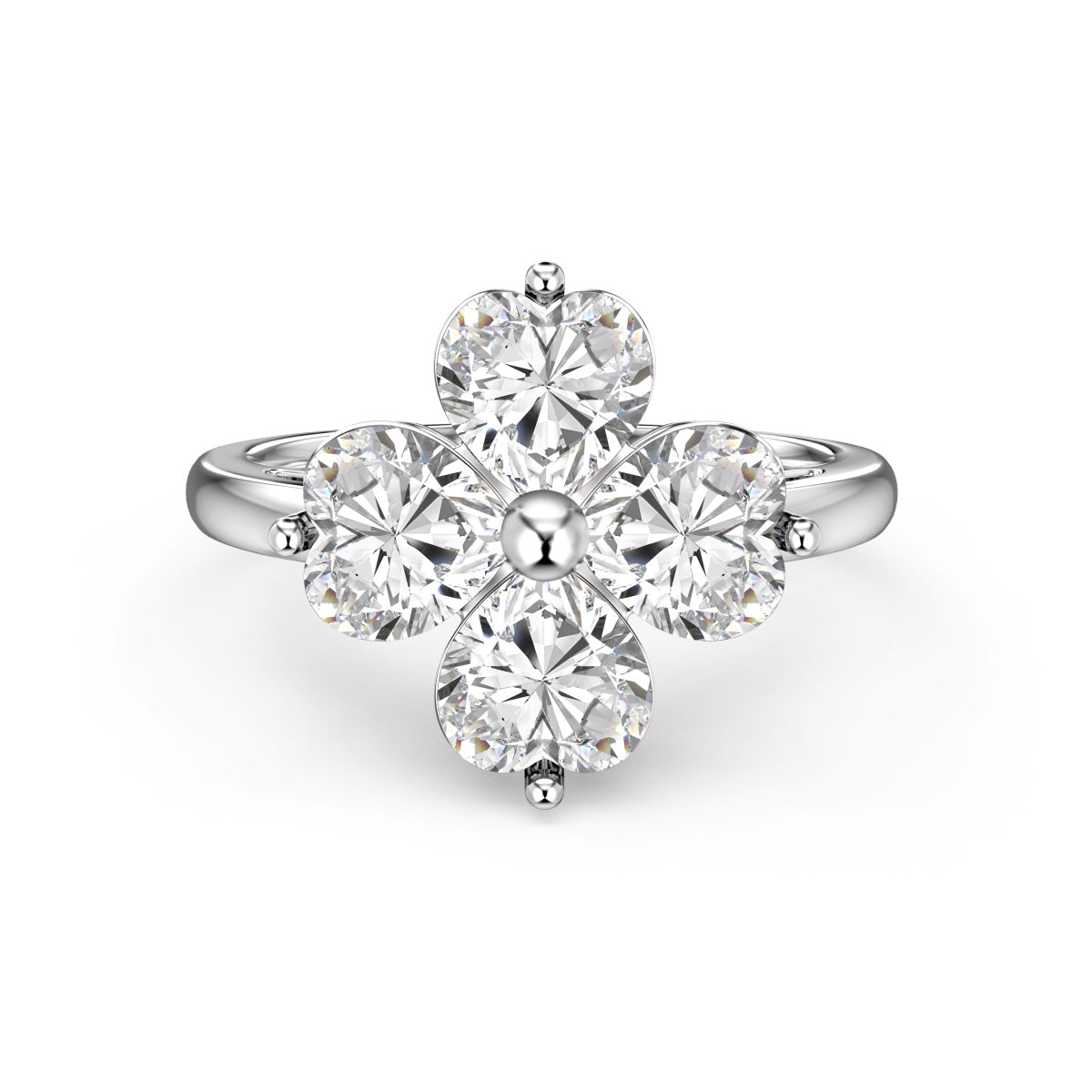 [Amore]Heart-shaped Four-Leaf Clover Ball Ring