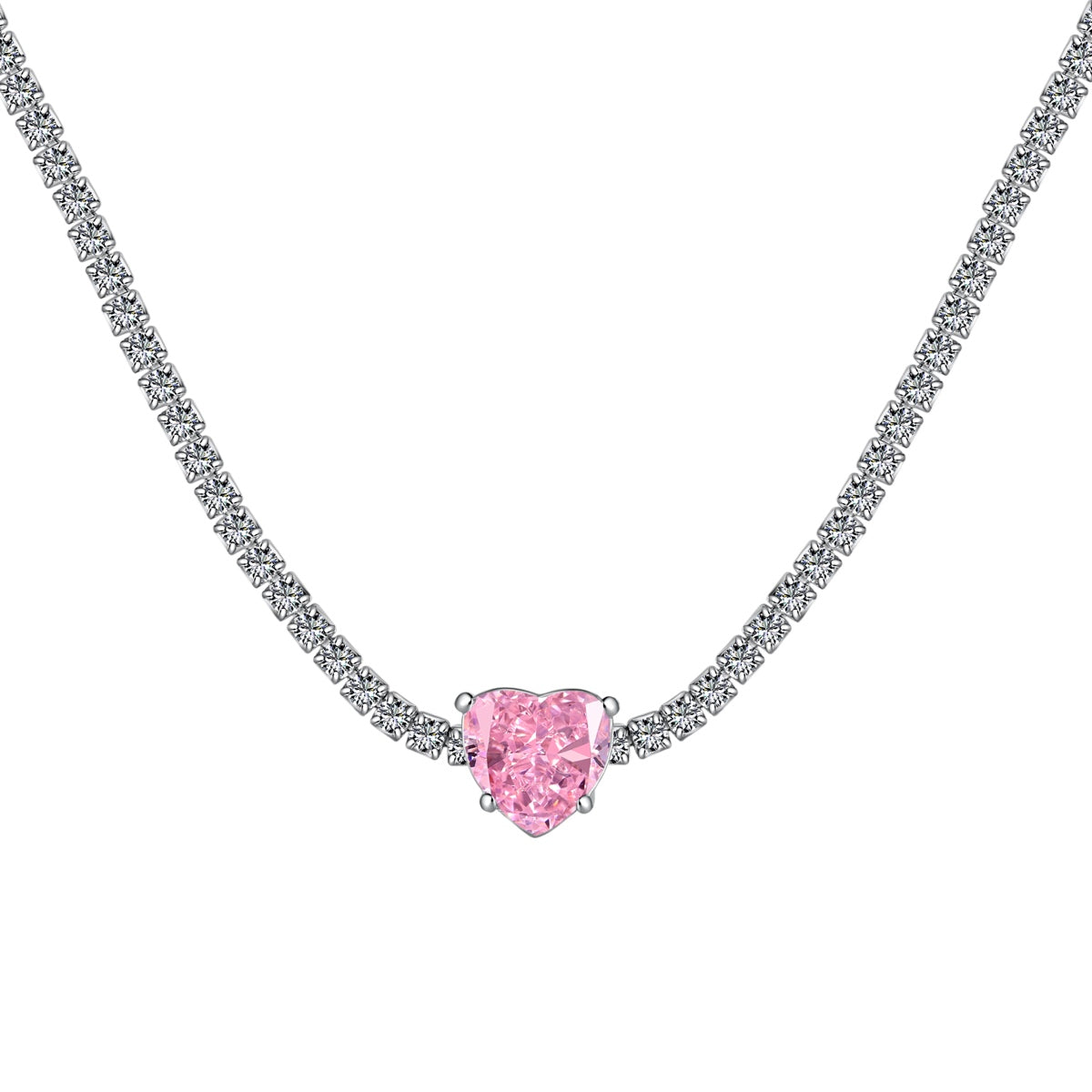 [Amore]2.0 Carat Sparkling Tennis Heart Cut Necklace